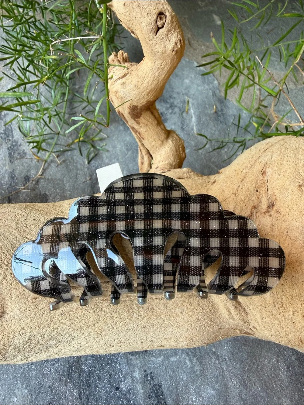 New🌟Free People-Black & White Plaid Scallop Hair Claw Clip